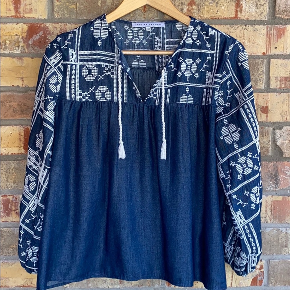 English Factory Boho Embroidered Top Size M